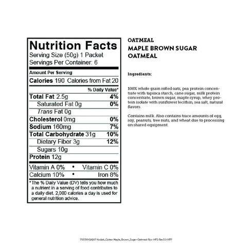Packets, 6 Packets 1.76 (Pack 6) Kodiak Cakes Instant Protein Oatmeal Maple & Brown Sugar, - Ounce