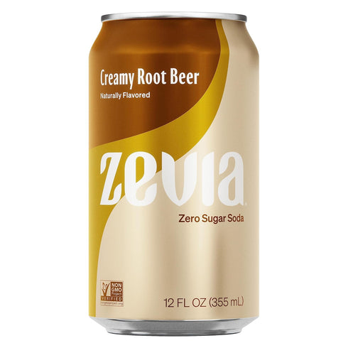 KD Chocolates 12 (Pack 6) Zeviia Zero Calorie Soda, Creamy Root Beer, Ounce Cans