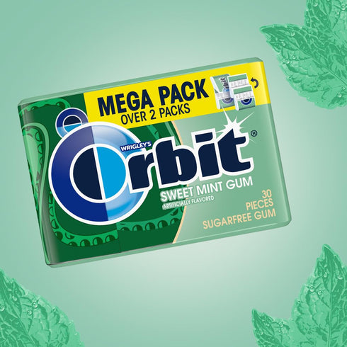 30 Packs (Pack 6) ORBIT Sweet Mint Gum Sugar Free Chewing Gum, Ct Mega