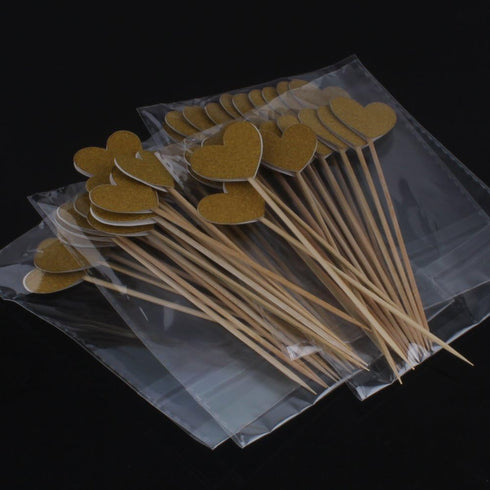 WARMBUY 50 Pack Gold Glitter Cupcake Toppers with Sticks for Baby Bridal Shower Birthday Party (Heart)