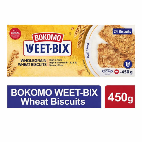 Generic 24 450g/16oz 1.2g B1, B2, B3 Bokomo WEET-BIX | Whole Grain Wheat Biscuit | Units per a box | | Vegan | Kosher |