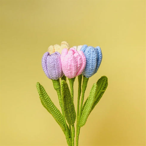 VGHDXXNNHA 5PCS Handmade Crochet Flower Bouquet, Knitting Flower Tulips Bouquet Simulation Flower for Wedding Flower