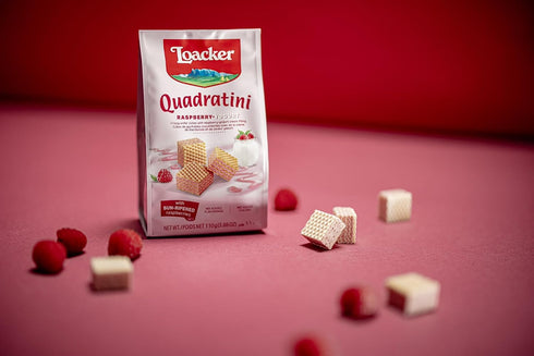 30% Pack 6 Loacker Quadratini Raspberry Yogurt Wafer Cookies LARGE - Less Sugar - Premium Crispy Bite Size Wafers