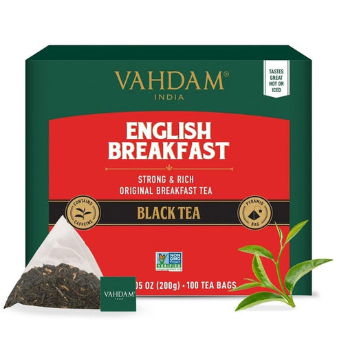 VAHDAM English Breakfast Black Tea Bags (100 Count) - High Caffeine, Strong, Robust Pyramid Tea Bags
