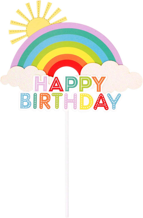 Glitter Happy Birthday Cake Toppers, Rainbow Cake Picks for Baby Shower Birthday Party Decoration Supplies