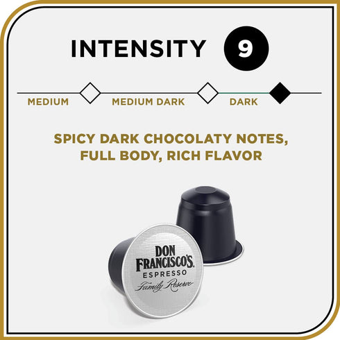 80 9 Don Francisco's Clasico Espresso Pods: Recyclable Aluminum Capsules, Intensity Dark Roast, Compatible