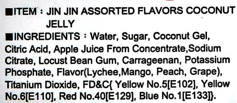 Jin Jin Assorted Coconut Jelly Candy 52.9 oz (Pack 2) Jin Jin Assorted Fruit Lychee Mango Peach Grape Jelly Cups