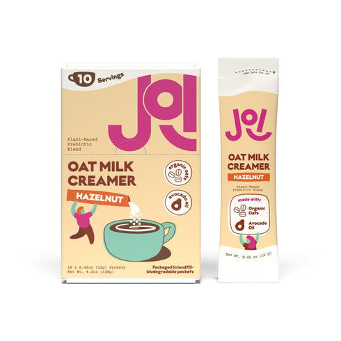 JOI Oat Milk Coffee Creamer, Hazelnut. 10ct Biodegradable Single Serves. Non-Dairy, Functional