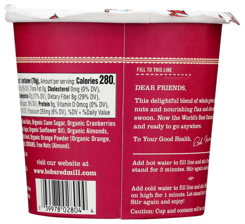 2.47 OZ (Pack 1)12 Bob's Red Mill Organic Gluten-Free Oatmeal Cup, Cranberry Orange