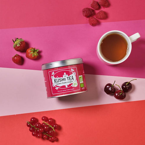 Kusmi Tea - Organic Black Tea with Four Red Fruits - Loose Leaf Tea in Tin Box of 3.5 oz - Flavored with Strawberries,