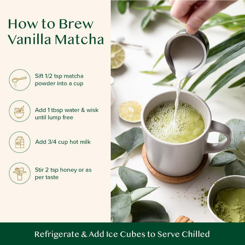 VAHDAM Vanilla Matcha Green Tea Powder - 1.76oz, Pure Madagascar Vanilla + Premium Japanese Matcha