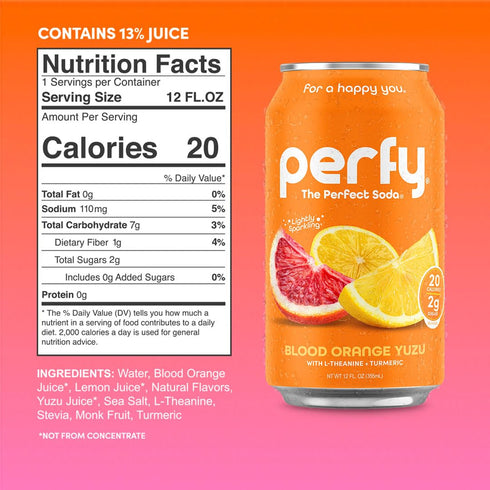 Pack GLP-1 (12-Pack PERFY Caffeine Free Healthy Soda Variety | Made With Real Fruit Juice Low Sugar Nootropic Drinks
