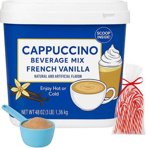 Generic French Vanilla Cappuccino Beverage Mix Holiday Gift Box with Mini Candy Canes