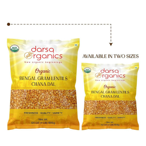2 lb Darsa Organics Chana Dal USDA Organic Split Bengal Gram (Yellow Chickpeas), Non-GMO, Chemical-Free Yellow Lentils