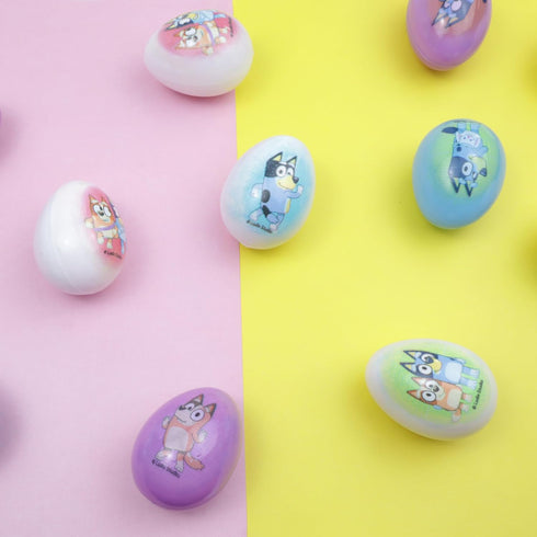 2.47 Galerie Bluey Themed Plastic Easter Eggs, Red Hard Candy Pouches Inside, Great for Egg Hunts, Ounces
