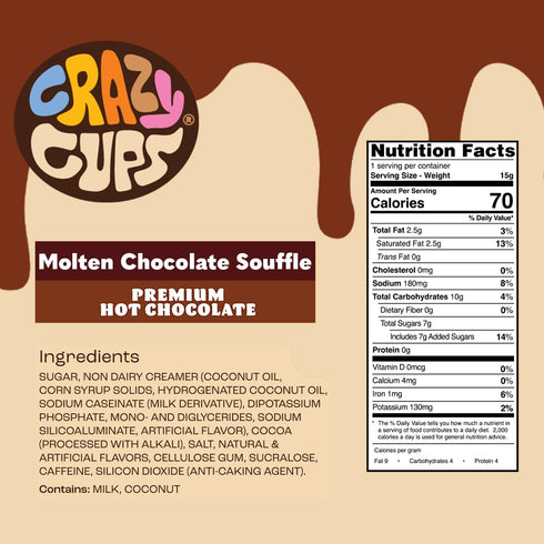 100 22 Count Crazy Cups Caffeinated Hot Chocolate, Molten Chocolate Souffle Pods For Keurig K Cups Machines, Mg