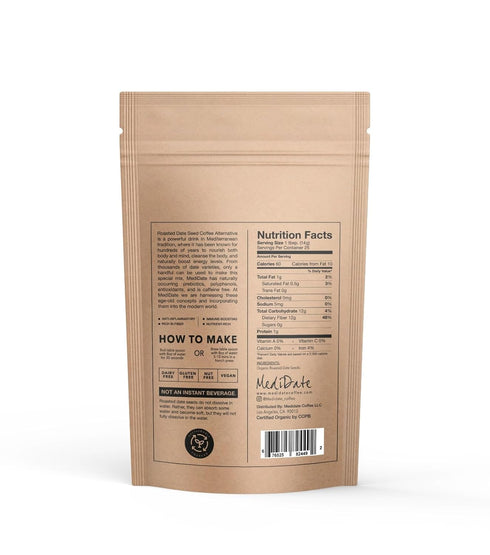 (12 oz. 25 MEDIDATE Coffee Alternative - Roasted Date Seeds - Naturally Occurring Prebiotics | Polyphenols | Caffeine