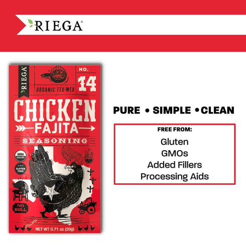 0.71oz Packets, 8 Count Riega Fajita Seasoning Blend, Organic Tex-Mex Spice Mix for Chicken, Beef, or Veggies