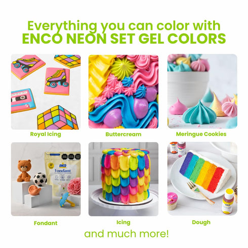 6 Set 1.41 oz (40 ENCO Neon Food Coloring Gel each g)