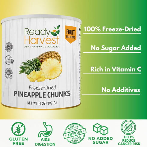 #10 30-Year Ready Harvest Freeze Dried Food - Pineapple Chunks | Emergency Storage | Whole Food | Can | Shelf Life |