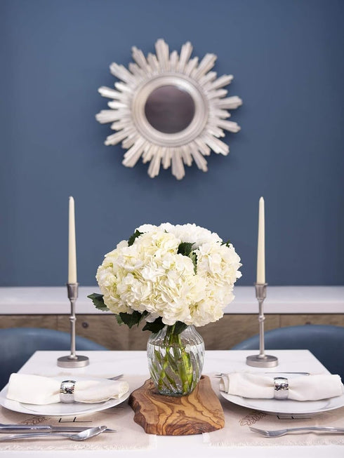 6 KaBloom - Beauty White Hydrangeas with vase - Fresh Flowers for Birthday, Valentine's & Mother's Day