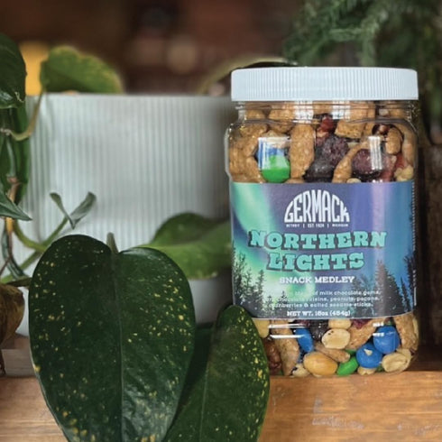 (16oz Germack - Northern Lights Nut and Fruit Mix Snack Medley - Multi-Colored Chocolate Gems, Dark Chocolate Raisins