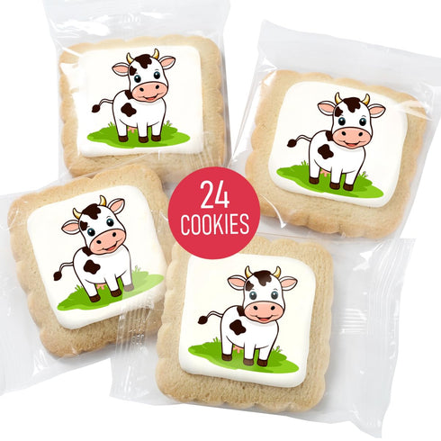 24 Pack Cow Cookies Milk Themed | Baby Shower Birthday Party Favors | Peanut & Nut Free Individually Wrapped Treats