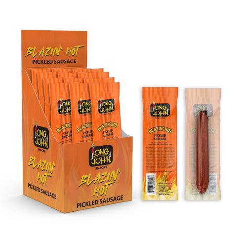 Long John Snacks Blazin' Hot Pickled Sausage - Smoked Gourmet Meat Stick