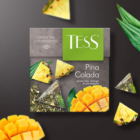 Tess Pina Colada Green Tea Composition with Mango and Pineapple Leaf in 20 Pyramid Sachets