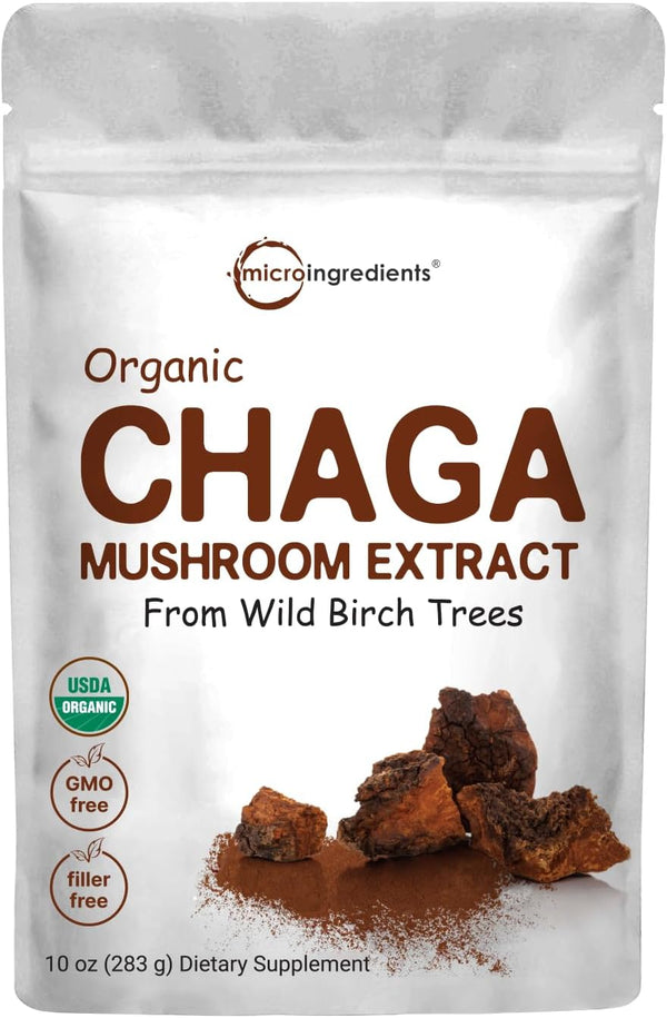 Micro Ingredients Organic Chaga Mushroom Extract, 10 oz | 100:1 Wild Harvested for Tea & Smoothies
