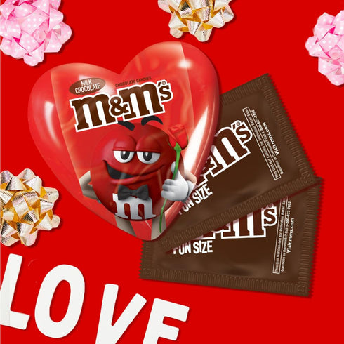 0.93oz, Pack 12 M&MS Milk Chocolate Fun Size Filled Heart Valentine's Day Candy