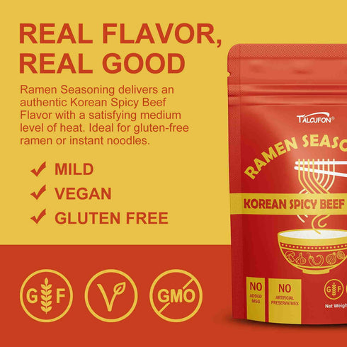 Talcufon 10.58 Oz Korean Spicy Beef Ramen Seasoning Reduced Salt Gluten-Free Vegan Korean Noodle Soup Powder for Ramen