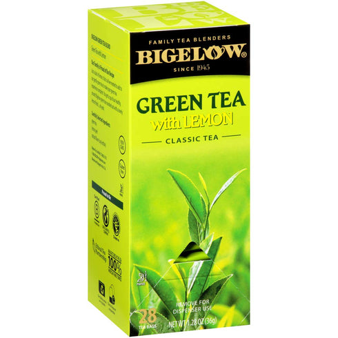 28-Count (Pack 3) Bigelow Green Tea with Lemon Tea Bags Box of Green Tea Bags with Lemon Peel and Natural Flavors Rich