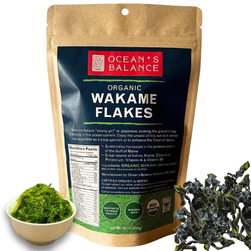 Oceans Balance Organic Wakame Flakes - Maine Coast Seaweed - Atlantic Ocean