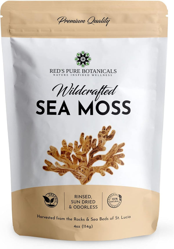 Wildcrafted Sea Moss - Healthy Irish Raw Sea Moss from St. Lucia, 4oz Dry Makes 60-80oz Seamoss Gel