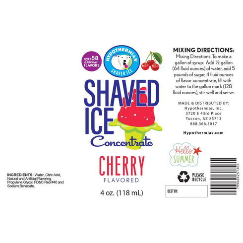 Hypothermias Unsweetened Shaved Ice and Snow Cone Syrup Concentrate, 4 Fl Oz, Cherry Flavor