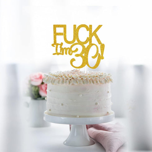 Gold Glitter Funny Happy 30 Birthday Cake Topper - 30th Cake Topper for Men and Women Birthday Party Decoration