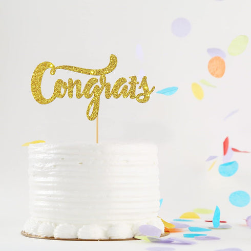 Gold Glitter Congrats Cake Topper for Graduation Party Decorations, Class of 2025, College Grad, Congratulations