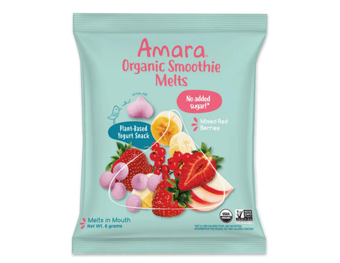 20 6g Amara Organic Smoothie Melts, Mixed Berry Flavor, Dairy Free Toddler Snacks, No Added Sugar, Single Serve