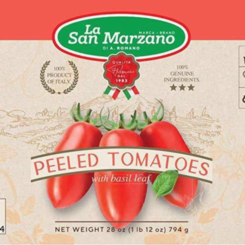 6 Pack, Packed 6 28 Oz Packed La San Marzano Italian Whole Peeled Tomatoes in Puree with Basil, Non- dop, in San