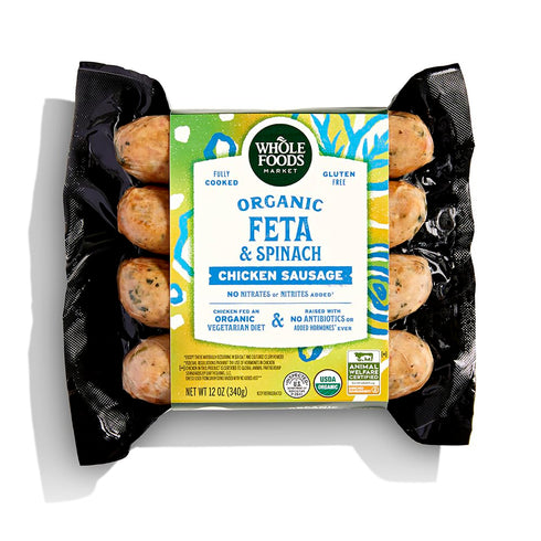 WHOLE FOODS MARKET Organic Spinach Feta Chicken Sausage, 12 OZ