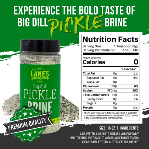 Pickle Brine Seasoning by Lane's, All-Natural for Meats, Veggies, Seafood, 16 oz (453g)
