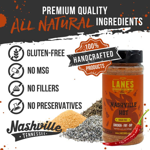 Lane's Nashville Hot Chicken Wing Seasoning, All-Natural, Perfect for Cauliflower, Dips & Fried Chicken, 9.5 Oz