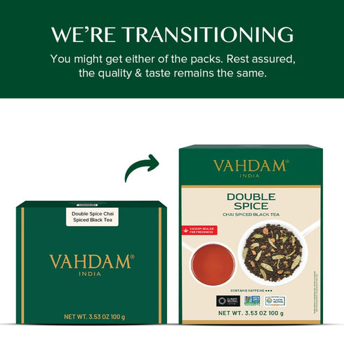 (50+ 3.53oz) VAHDAM, Double Spice Masala Chai Tea Cups, Strong, Robust & Spicy Blend - Black Tea CTC, Cardamom