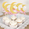 30Pcs Glitter Cupcake Toppers, Gold Moon & Silver Star with Pink Bowknot for Birthday Party, Baby Shower Decorations