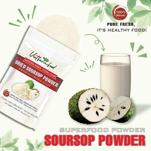 2.47 oz (70g) SOURSOP POWDER VIETFARMFOOD: Pure freeze-dried fruit powder, made from real fruit with no added sugar