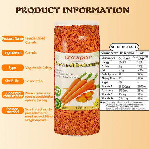 YJSLSQIYP 1.76lb (28oz) Freeze-Dried Diced Carrots - Jar | Long Shelf Life Pantry Staple | Emergency Food, Cooking