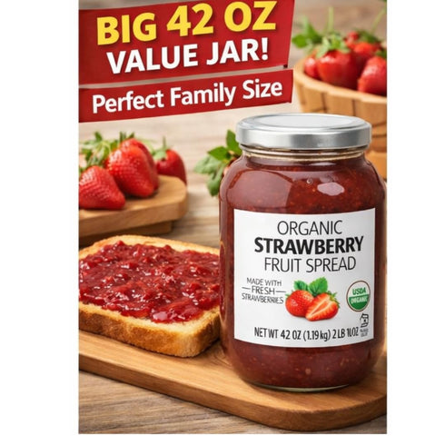 Pet4Homy 42 oz (2 lb 10 oz) Signature Organic Strawberry Fruit Spread, Jar Made with Fresh Strawberries, USDA Organic
