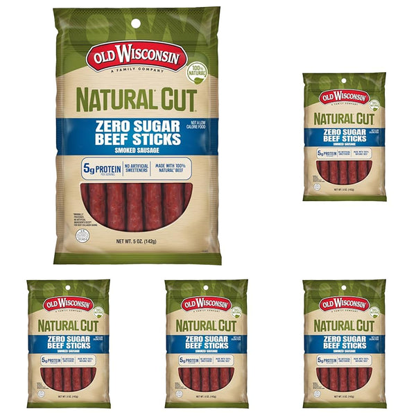 Old Wisconsin Natural Cut Beef Sausage Snack Sticks, Zero Sugar, Naturally Smoked,