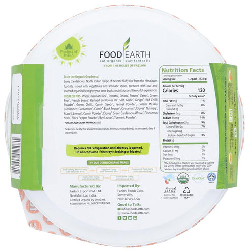 (6-Pack) 90 6-Pack) Food Earth -ORGANIC Ready to Eat Indian Meals - Microwavable Tray, Non-GMO, Dairy Free, Gluten Free